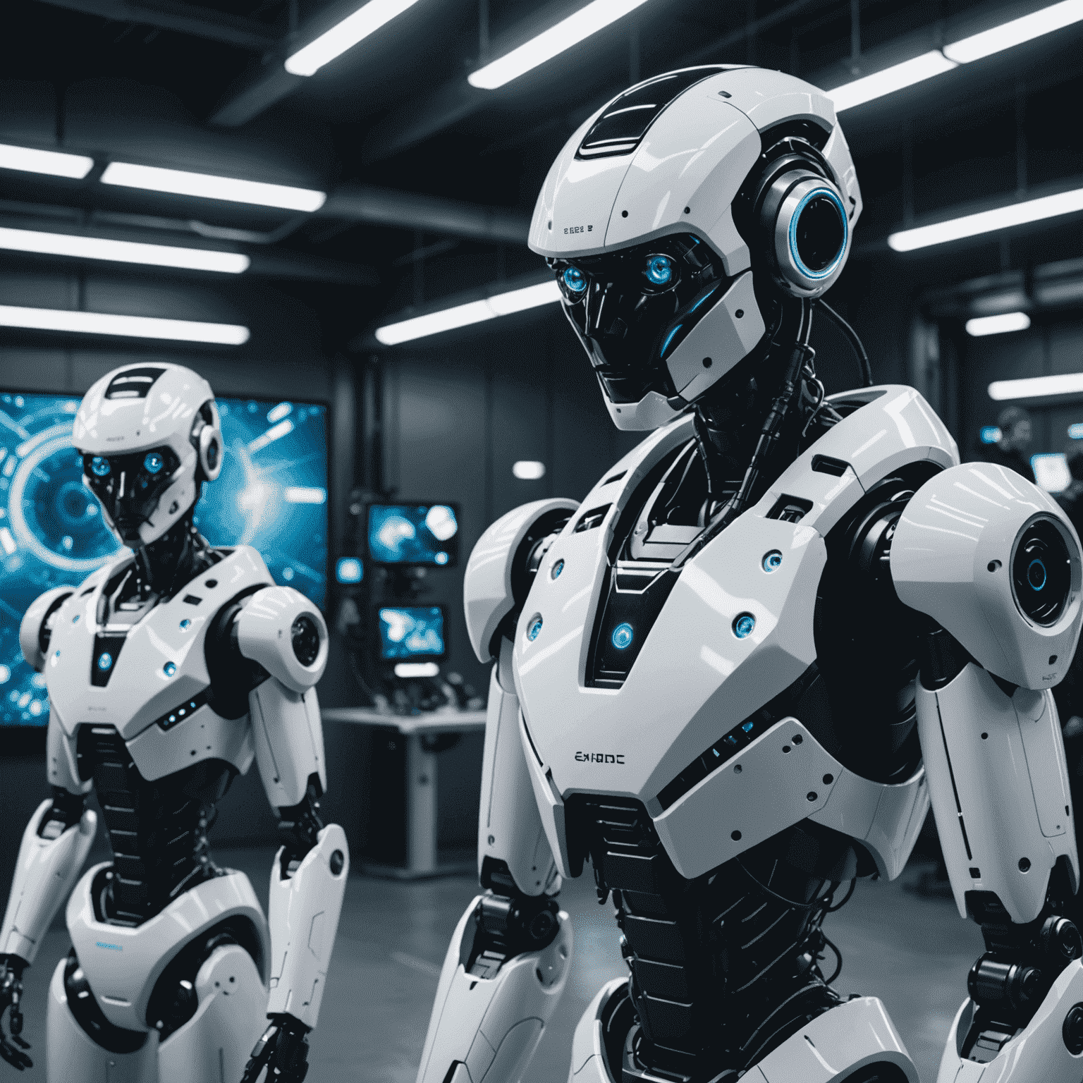 A futuristic film set with AI-powered cameras and robotic assistants, showcasing the integration of artificial intelligence in modern filmmaking.